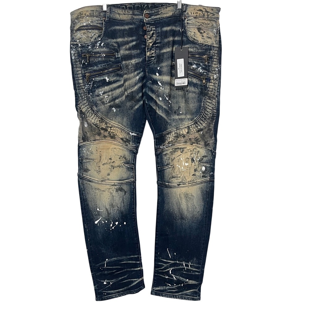 Rockstar Biker Jeans Mens 44 Blue Dereck Light Distressed‎ Paint Splatter Moto